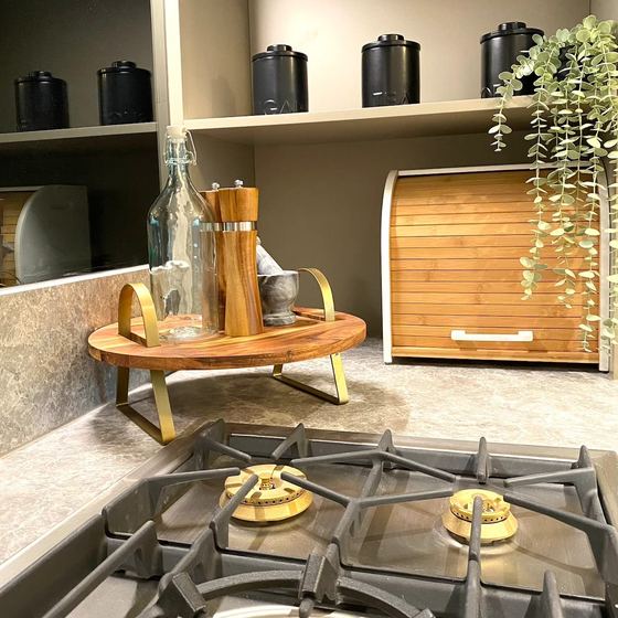 Bread box on a styled kitchen bench